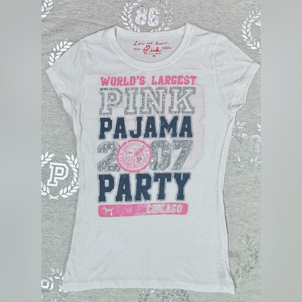 VS PINK VINTAGE LIMITED EDITION BLING PAJAMA PARTY TSHIRT NWOT